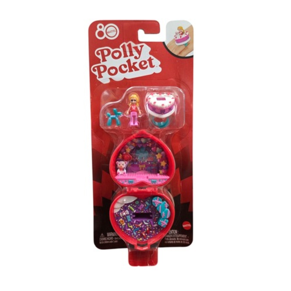 Polly Pocket 80th Anniversary Jewelry Box Compact Playset w/ Doll, Cake & Ring